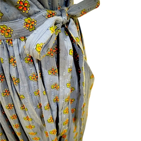 & Other Stories Blue orange floral Midi wrap cotton Dress flutter sleeve size 0 - Picture 13 of 16